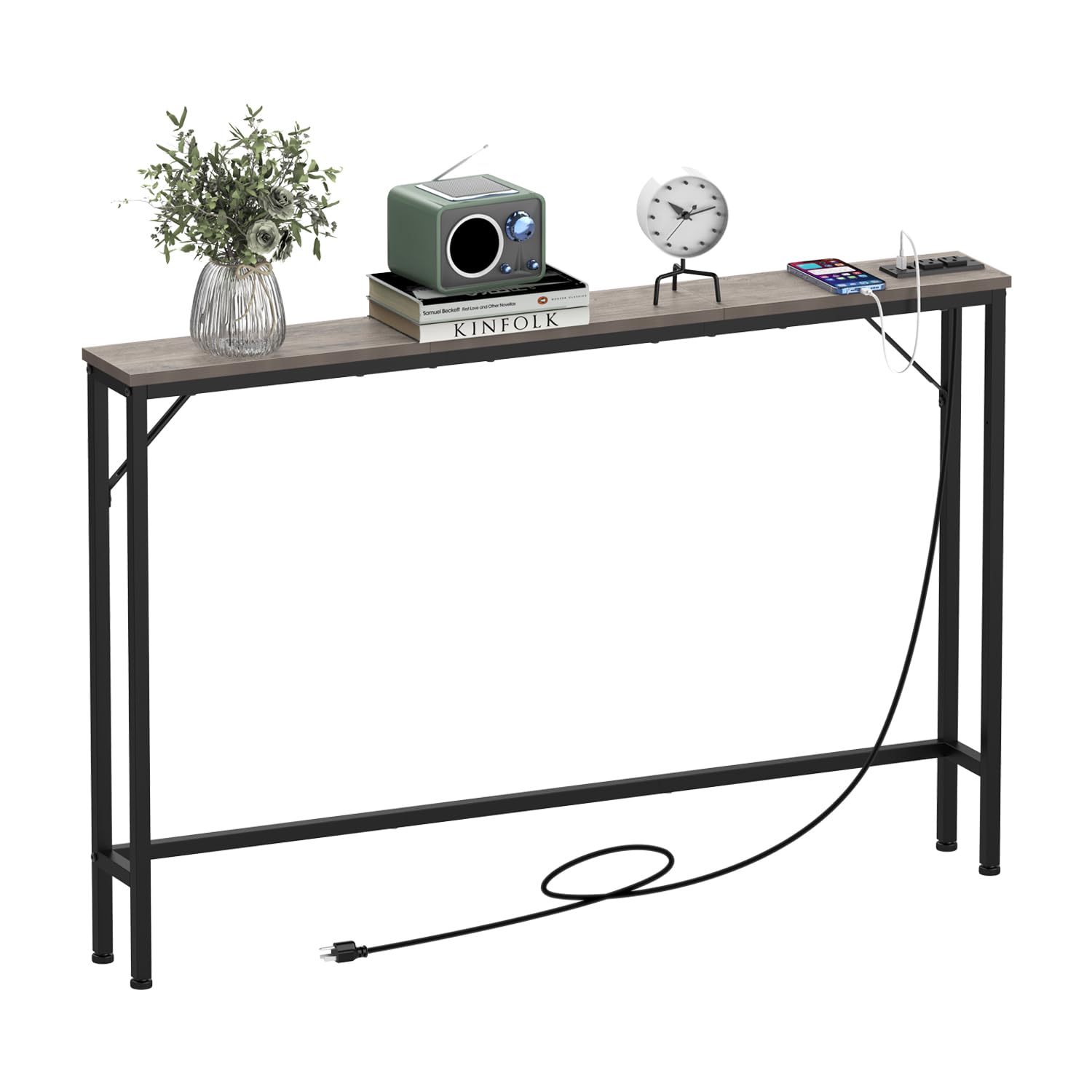 Photo 1 of Tohomeor 5.9" Skinny Behind Sofa Console Table with Charging Station 47.2" Narrow Long Behind Couch Table with Power Outlets 