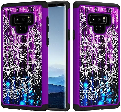 Samsung Galaxy Note 9 Case, ZASE Design Case Compatible w/Galaxy Note9 Dual Layer Protection [Jewel Rhinestone] Shockproof Slim Hard Shell Sparkly Crystal [Bling Diamond] (Purple Blue Mandala Flower)