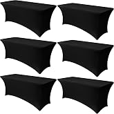 Obstal 6 Pack Stretch Spandex Table Covers for 6 Foot Tables, Black | 6 FT Universal Rectangular Fitted Tablecloth Protector for Wedding, Banquet, Party 72 Length x 30 Width x 30 Height Inches
