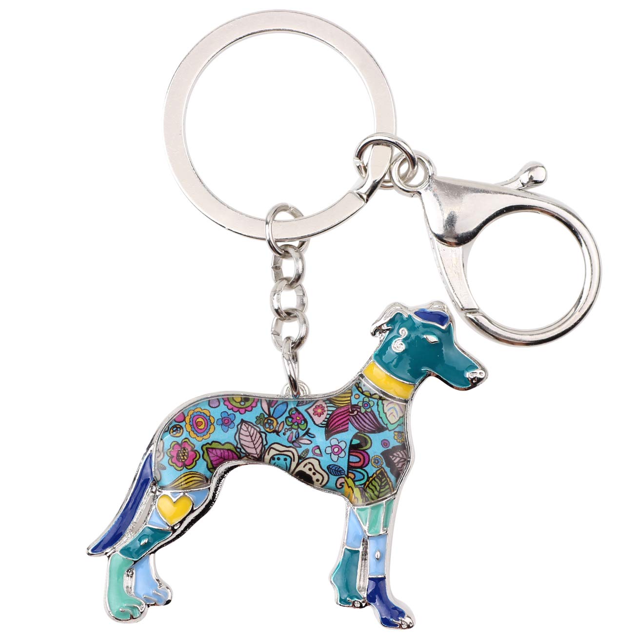 WEVENI Enamel Alloy Greyhound Dog Keychain Pet Key Ring Gift Car Wallet Bag Charms For Women Girls (Blue)