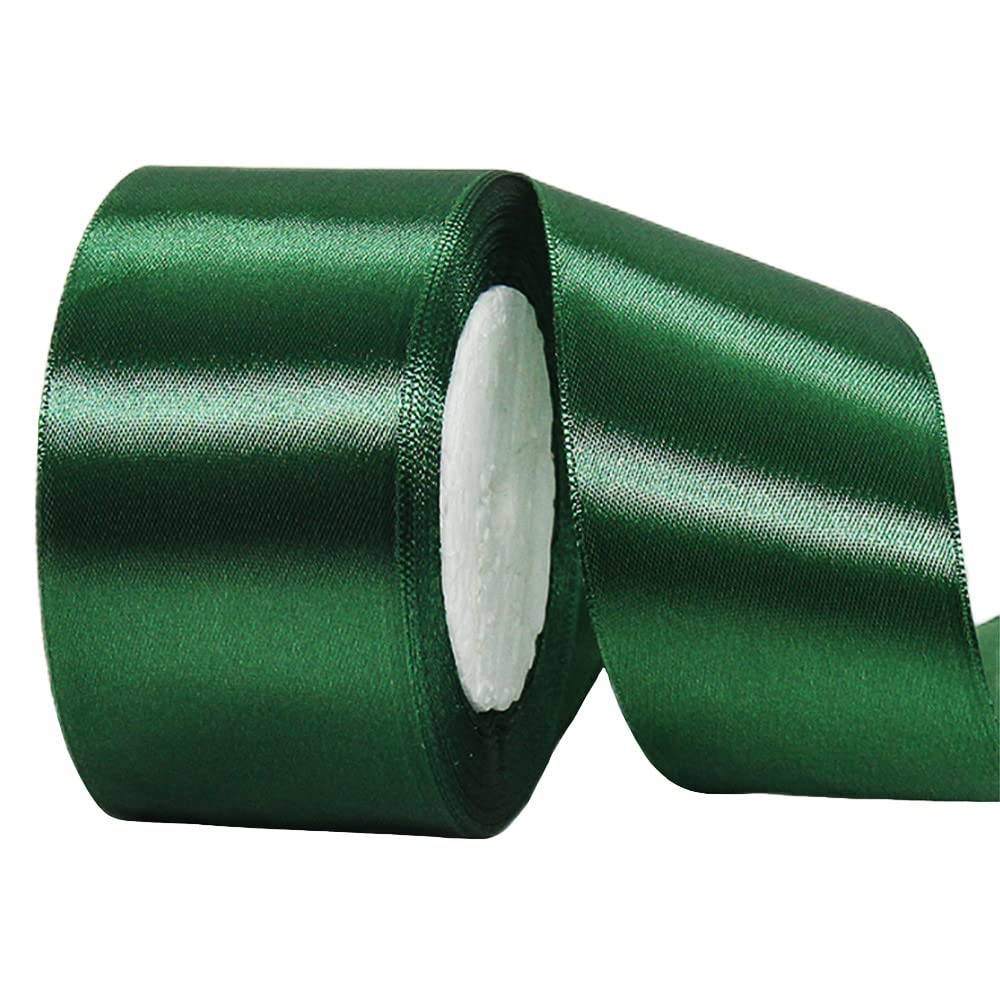 50mm Wide Thick Dark Green Ribbon for Gift Wrapping,22m 2Inch Large Fabric Satin Ribbon Green Bow for Gift Wrapping,Ribbons for Crafting,Hair,Bouquets,Wedding Car,Presents,Cake,Christmas Decoration