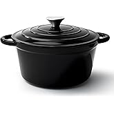 6 Quart Dutch Oven Pot with Lid, Non Stick Enameled Cast Iron Dutch Oven for Bread Baking, Heavy-Duty, Oven Safe Ceramic Cookware Up to 500°F for Baking, Braising, Stews, Roasting, Black