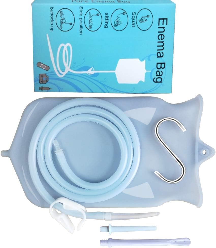 Jullycare Non-Toxic Silicone Enema Bag Kit. 2 Quart. BPA & Phthalates Free. for at Home Water & Coffee Colon Cleansing. Clear Color (White)