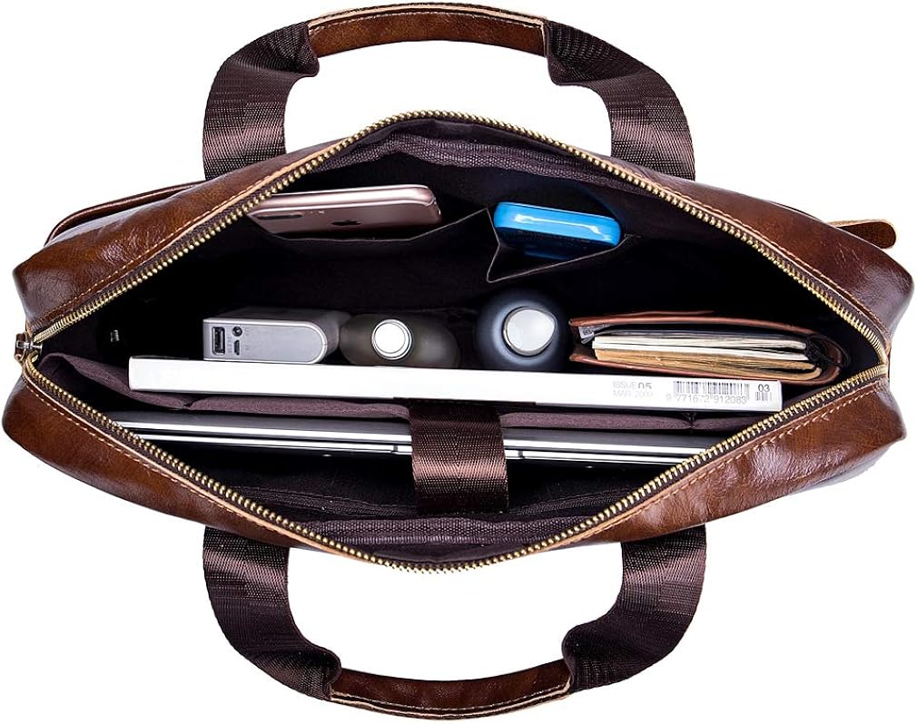 Xieben Leather Shoulder Messenger Bag Briefcase for Men Women Travel Outdoor Business Office Hangbag Laptop Pack Crossbody Sling Pouch Daypack Brown - Image 5