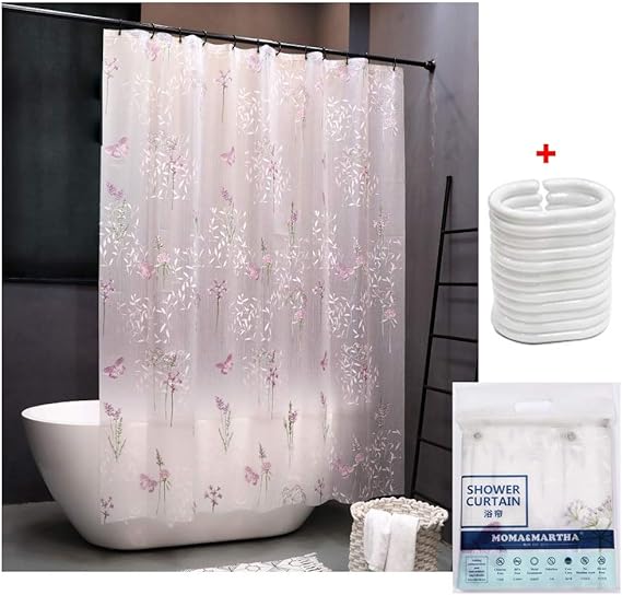 Sparrow Shower Curtain and Pole Set Purple Flowers & Butterfly Anti Mould Anti
