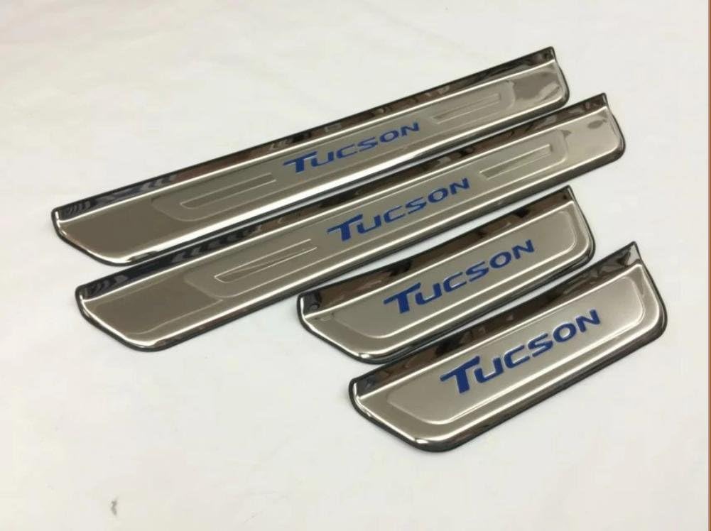 Carboson for Hyundai Tucson Accessories Stainless Steel Blue Door Sill Plates Pedal 4-pc 2016 2017