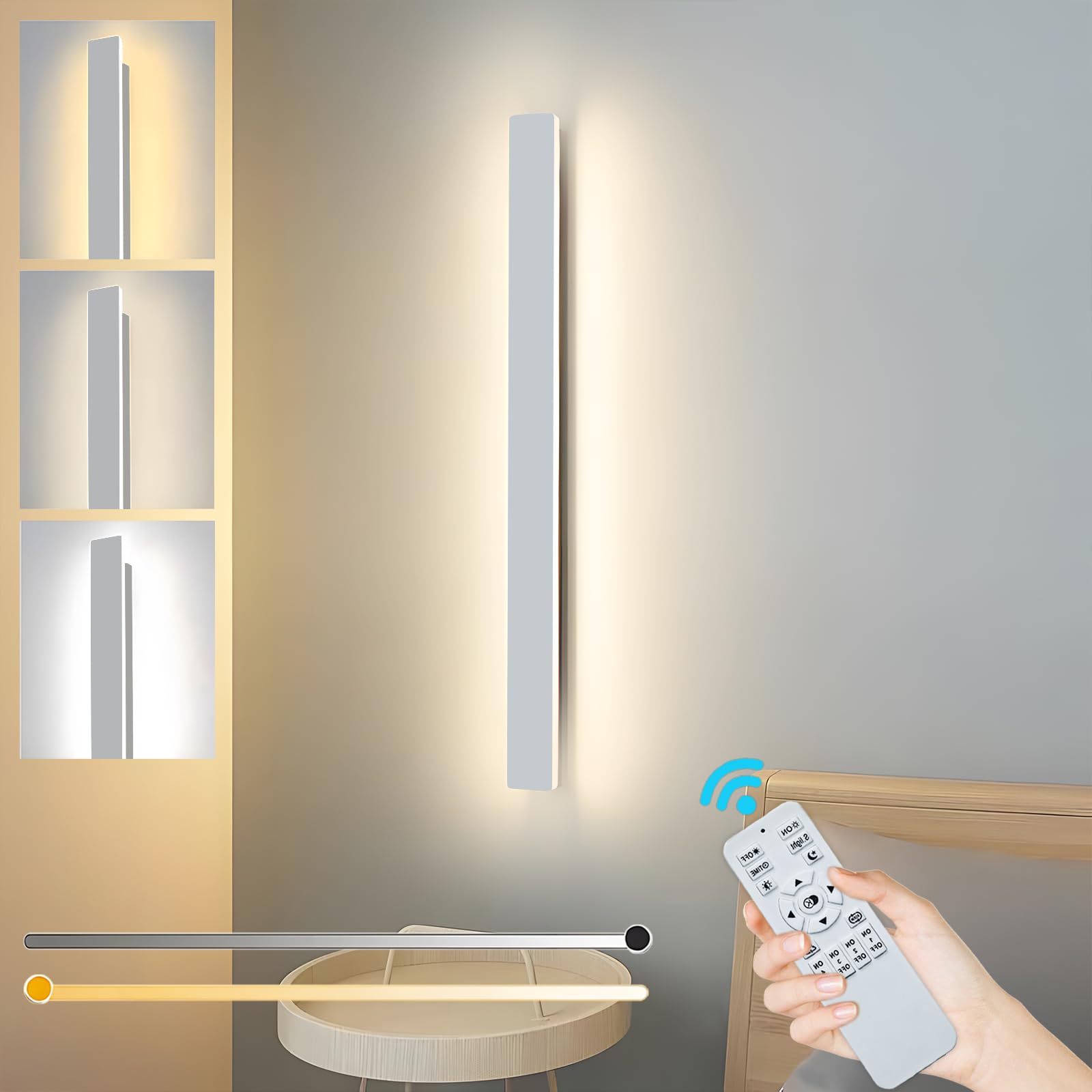 ZTWLEED LED Wall Light Indoor,32W Wall Lamp Modern Dimmable Wall Lamp Strip with Remote Control 2.4GHz,Long Wall Sconce Lights for Bedroom Living Room Corridor Stair 80CM White