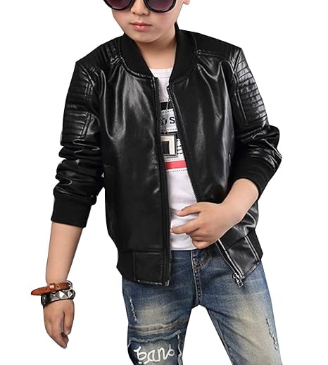 LaoZan Kunstlederjacke Kinder Jungen PU Leder Mantel Frühlingsjacke Herbstjacke Winterjacke Übergangsjacke Kurzjacke Bomberja