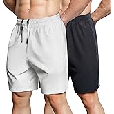 Gaglg Men's 7" Athletic Shorts 2 Pack Quick Dry Workout Running Shorts with Zipper Pockets
