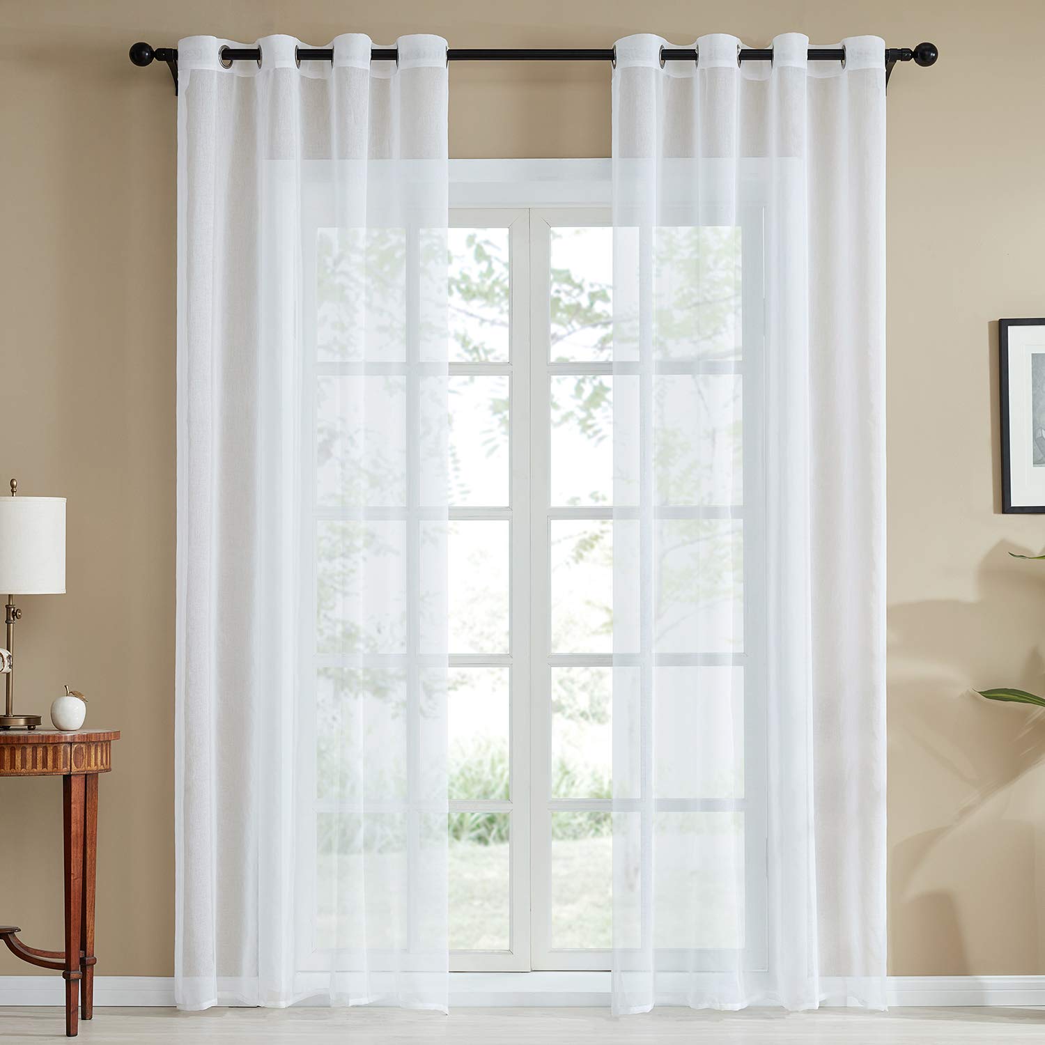 Top Finel Grommet Window Curtains Set Semi Sheer Eyelet Voile