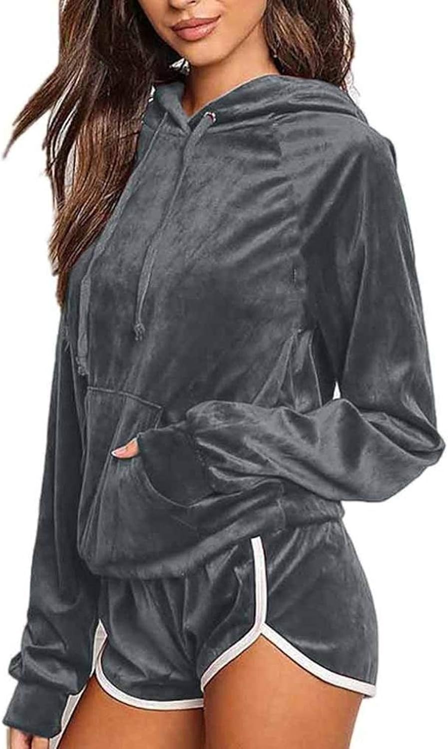 Tuta Felpa Donna In Velluto Con Cappuccio - Set 2 Pezzi Top E Pantaloni Jogger - Morbida E Comoda - Foto 4