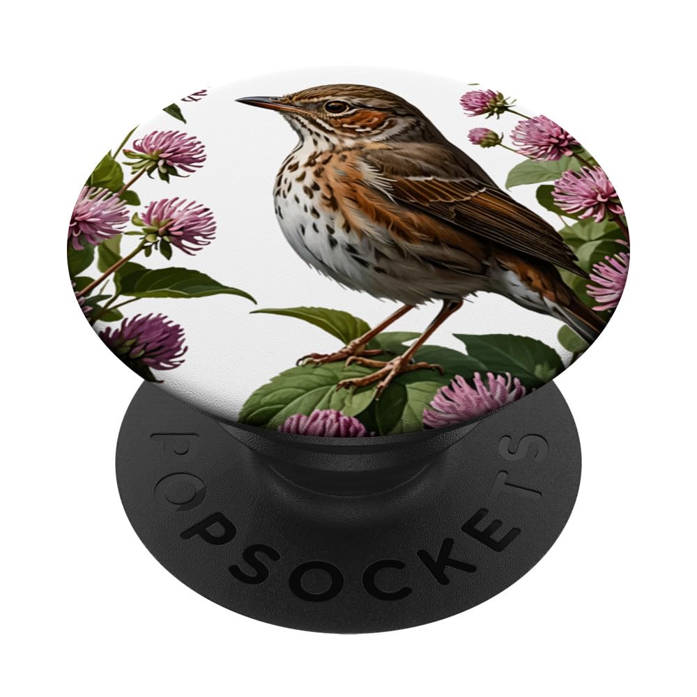 A Hermit Thrush Surrounded By Red Clover Flowers PopSockets Swappable PopGrip