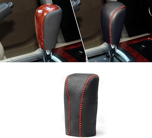 Amazon 車用 ギア シフト ノブ カバー レザー At 適合 Rav4 09 10 自動シフターヘッド ブラック レッド糸タイプ G 車 バイク 車 バイク