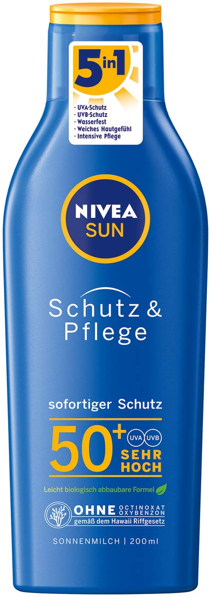 Nivea Sun Schutz &amp; Pflege Sonnenmilch mit verbesserter Formel, Lichtschutzfaktor 50+, 1er Pack (1 x 200 ml)