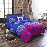 LA MEJOR Queen Size Microfiber Bohemia Exotic Patterns Duvet Cover Sets Blue and Rosy Red