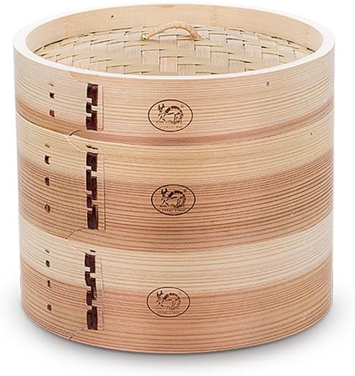 HUANGYIFU Chinese 7.09 Inch Handmade Food Wooden Steamer 2 Tiers Deep Wooden Basket - for Dumpling Dim Sum