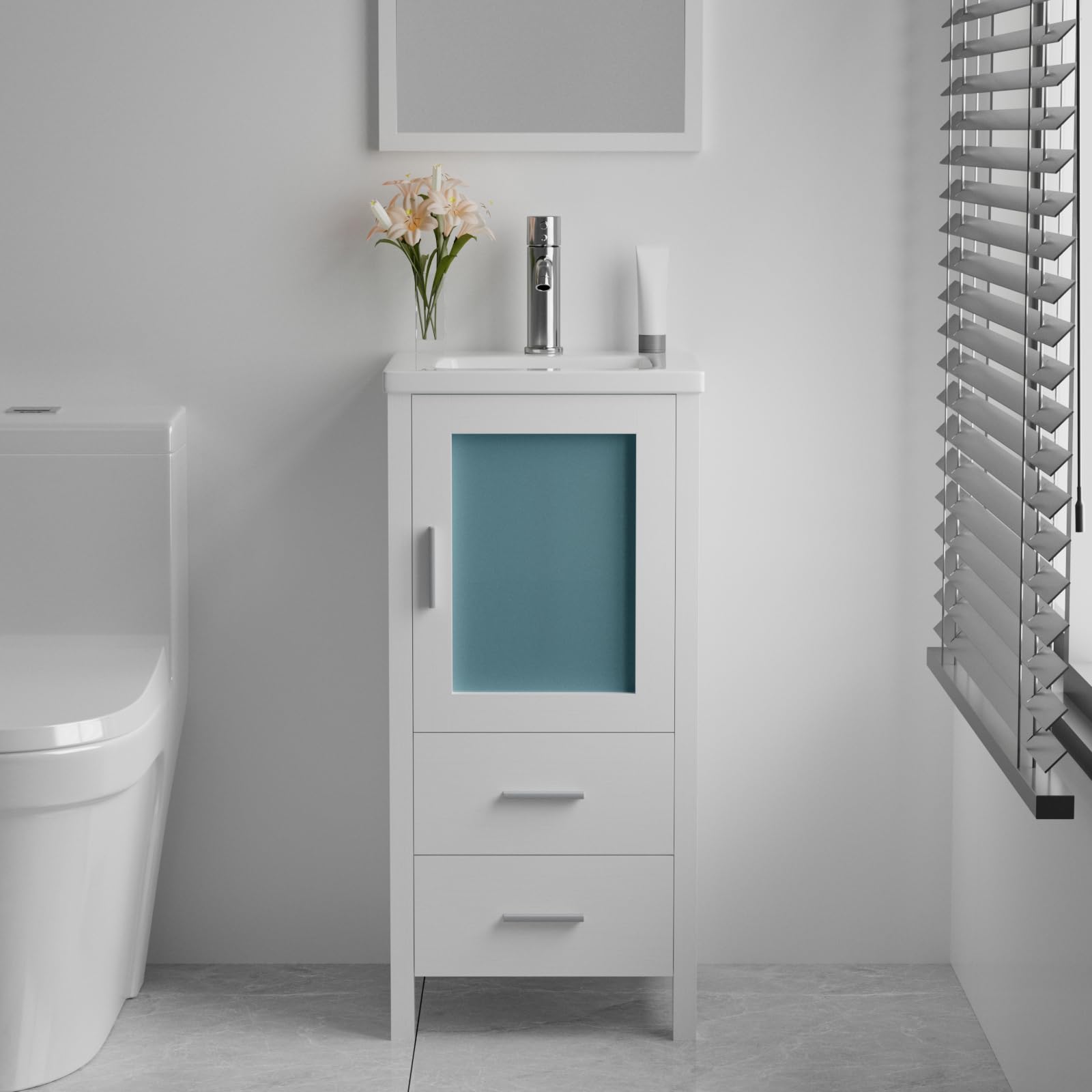 Photo 1 of *Sink only*  wonline 16" Bathroom Vanity Set, Single Small Bathroom Cabinet with Ceramic Sink, Modern White Cabinet Vanity with Faucet & Pop Up Drain