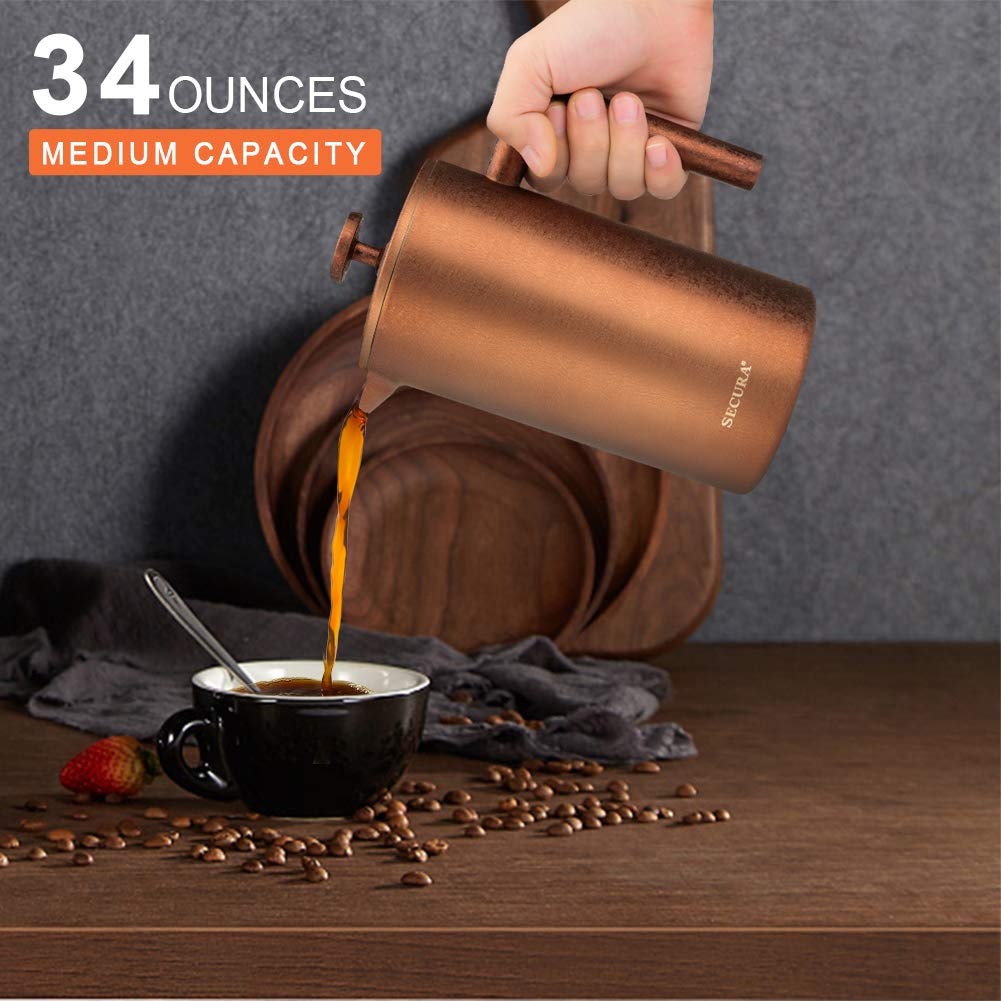 Secura French Press Coffee Maker, 304 Grade Stainless Steel Insulated
