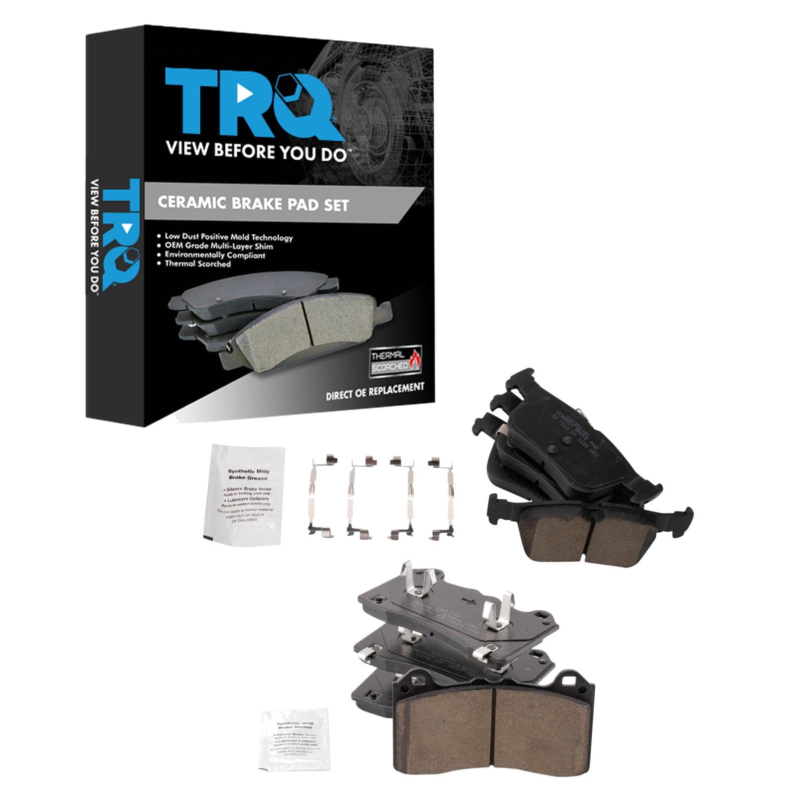 TRQ Front and Rear Brake Pad Set Ceramic Hardware Compatible with 2021-2022 Ford Mustang Mach-E Image