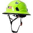 Aolamegs Safe Full Brim Hard Hats Construction OSHA Approved with Clear Visor - Cascos De Construccion Vented Hard Hat with Chin Strap ANSI Z89.1 Adjustable Cool Vent Work Safety Helmet for Men Women