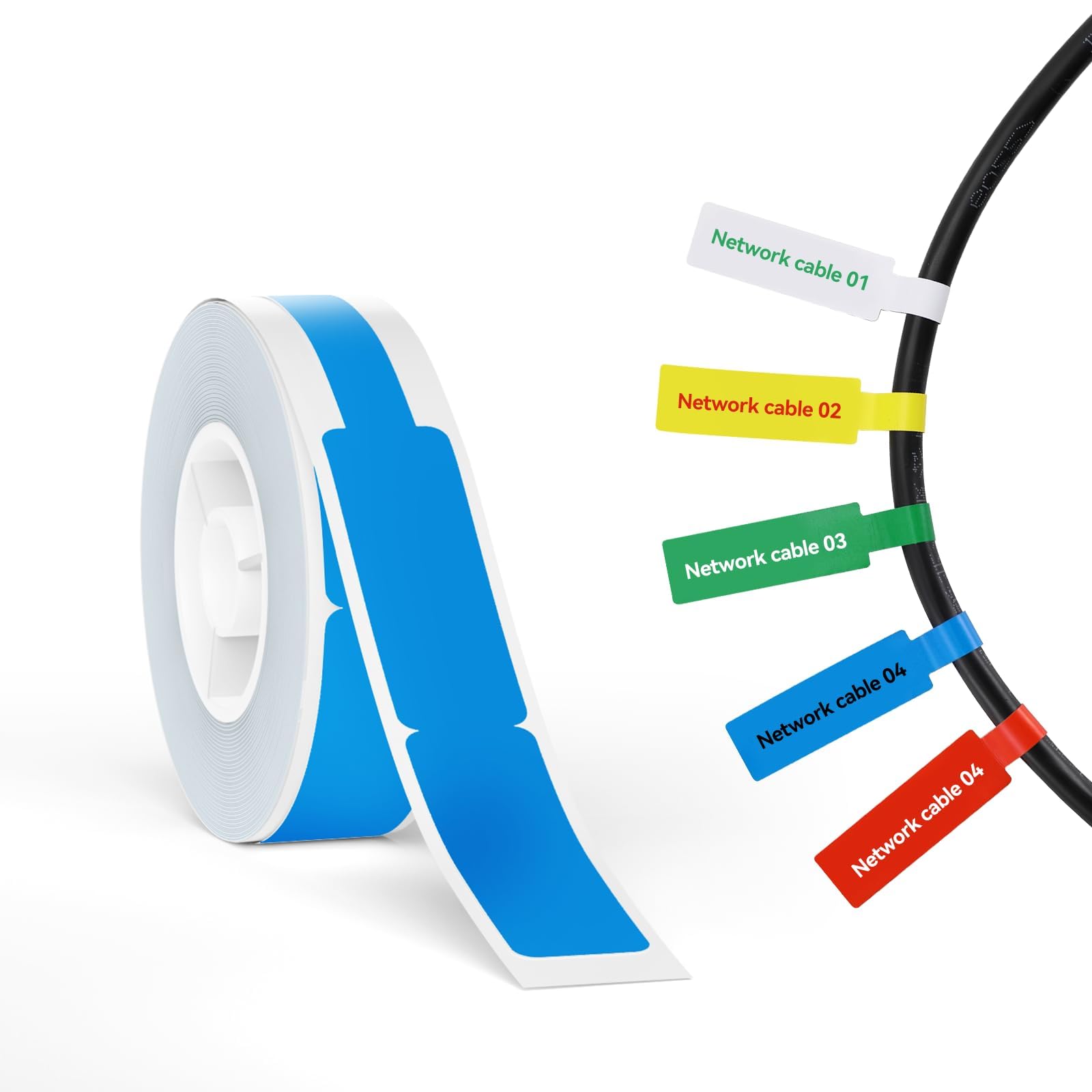 NIIMBOT Thermal Transfer Cable Labels only for B18 Label Maker, 12.5mm x 74mm+35mm 60 Labels/Roll, PET Material, High-Temperature Resistance, Long Lasting (Blue)