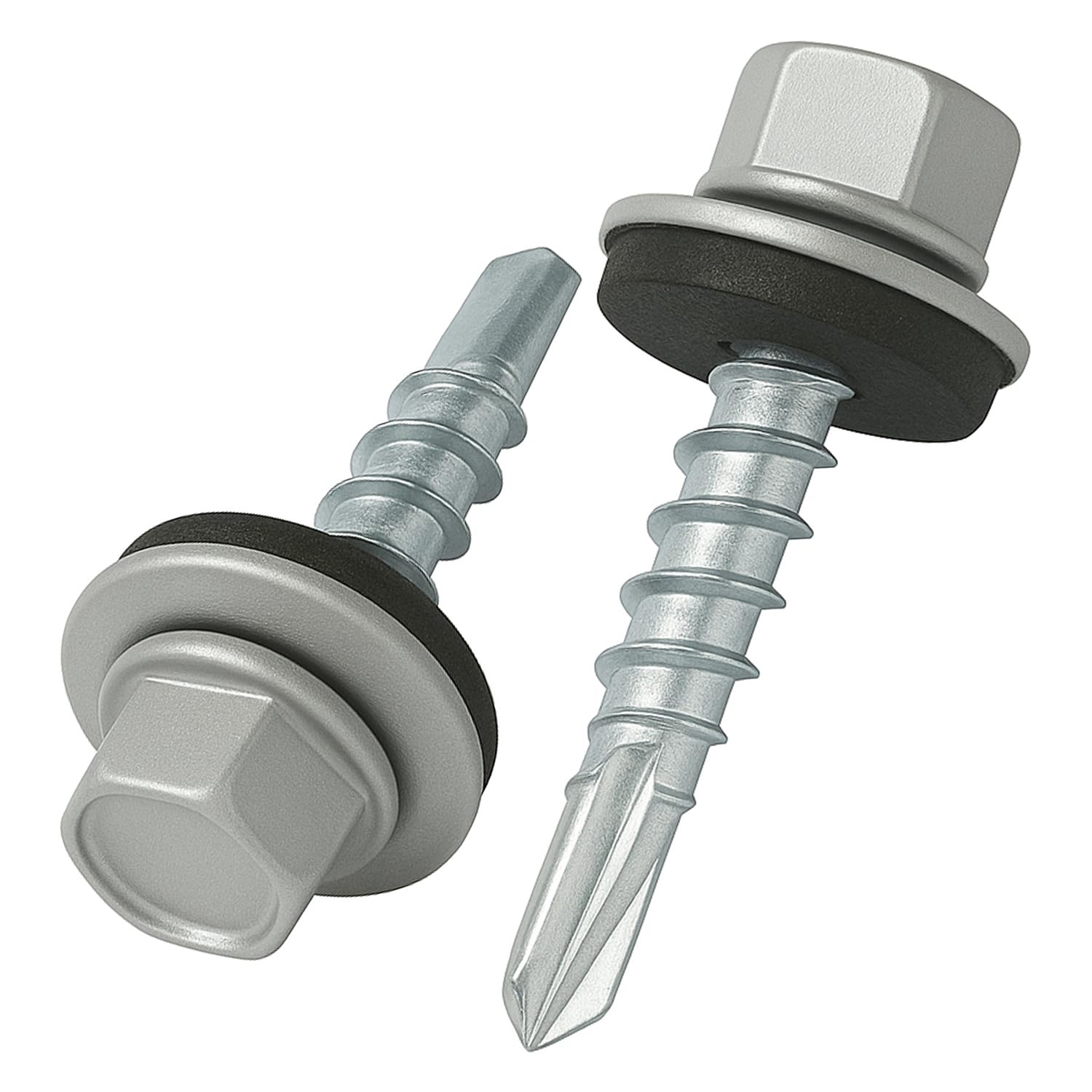 4.8 mm x 25 mm Roofing Screws, Hex Head Self-Drilling Multi-Color (RAL 9006 White Aluminium) Roof Screws with EPDM Sealed Washer, Rust Proof Zinc Plated Hardened Coarse Thread Outdoor Screw (50 pcs)