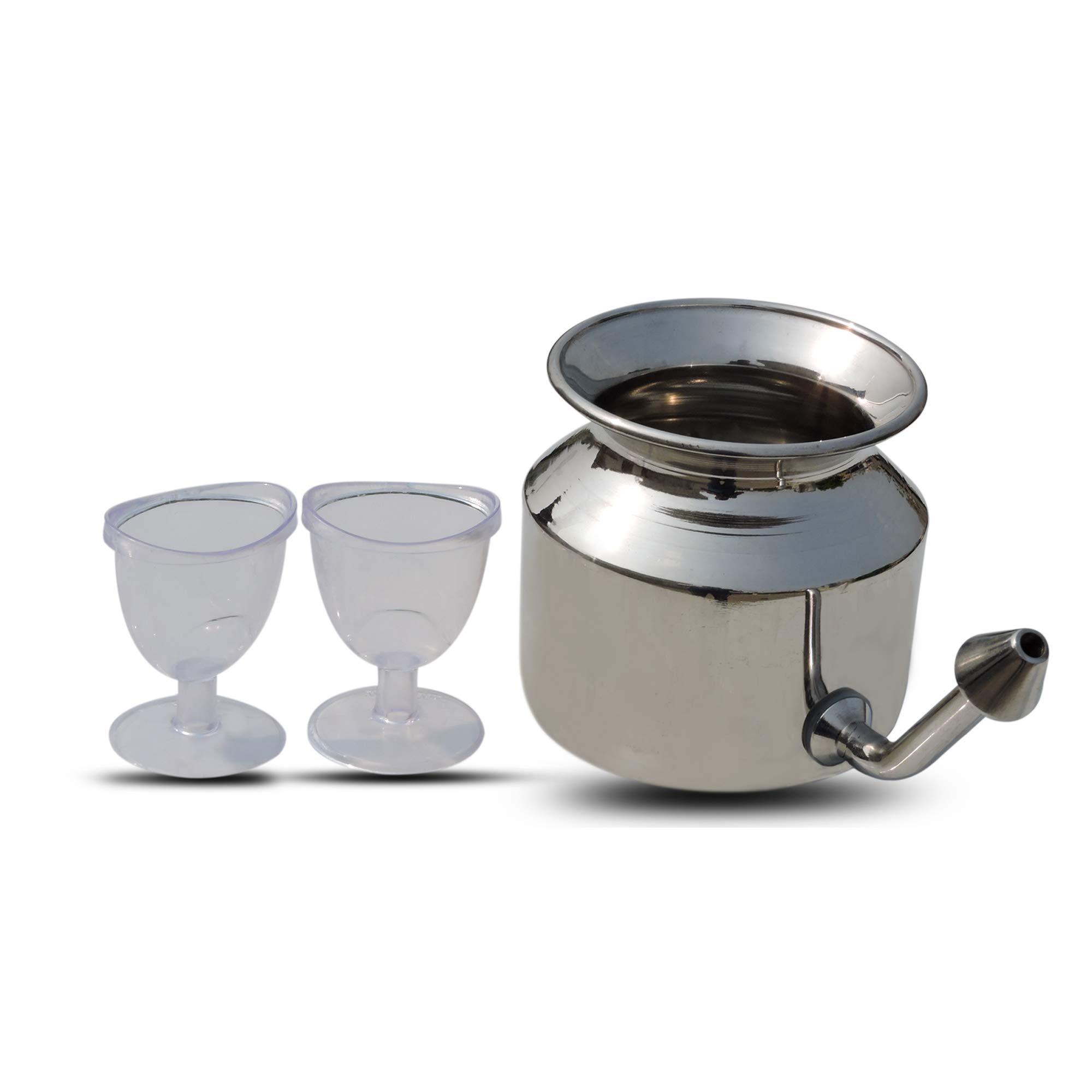 Ancient Impex Stainless Steel Neti Pot with Set of 2 Eyewash Cups for Sinus Allergies | 500ml Capacity