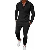 Bealin Mens Track Suits 2 Piece Outfits Casual Knit Jacquard Long Sleeve Zip Golf Shirt Joggers Sweatpants Sets Sweat Suit