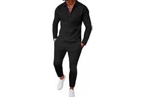 Bealin Mens Track Suits 2 Piece Outfits Casual Knit Jacquard Long Sleeve Zip Golf Shirt Joggers Sweatpants Sets Sweat Suit