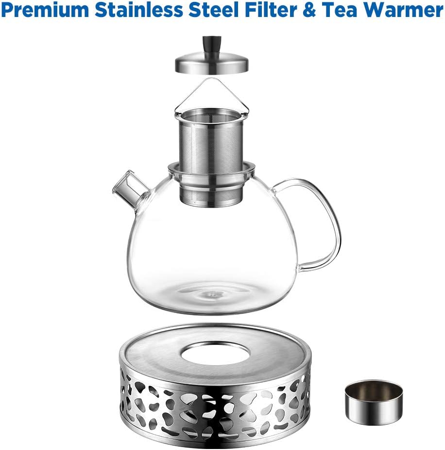 Ecooe Glass Teapot with Stainless Steel Teapot Warmer Glass Teapots