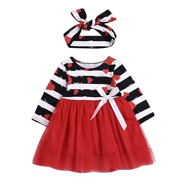 TIFIY Mädchen Tutu Princess Kleider Kleinkind Baby Valentine Tüll Abendkleid Streifen Herz Stirnband Set