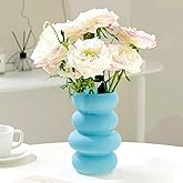 BLOFLO Colored Glass Hydroponic Flower Vase, 7-Inch Blue Glass Vase, Four-Layer Geometric Glass Floral Vase for Home Décor, Modern Bubble Glass Vase for Home Office Wedding Table (Blue)