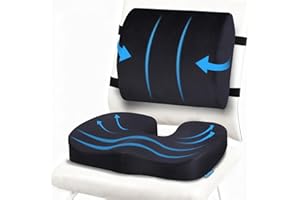QUTOOL Orthopedic Seat Cushion and Lumbar Support Pillow for Office Chair & Car, Memory Foam with Washable Cover Ergonomic Desk Chair Cushion for Tailbone, Lower Back Pain, Sciatica Relief
