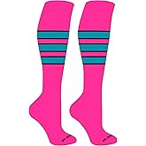 MK Socks Competitor Knee High Baseball, Football Socks - Hot Pink Black Marlin Teal