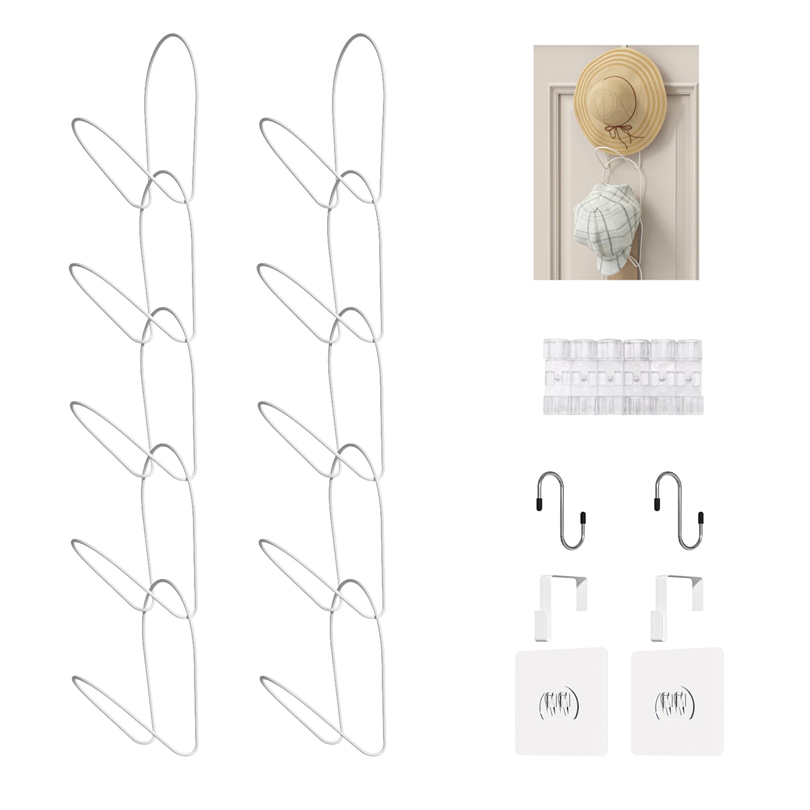 Photo 1 of LINFIDITE 10 Pack Hat Rack Hanger Holder Organizer Closet Hanging Baseball Cap Display Storage Rack for Scarves Handbags Towels Clothes Ties Over Door Wall Mounted w Hanging Hook White
