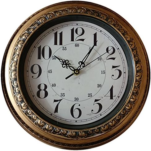 De'rons Exclusive Ancient Design Sweep Plastic Round Shape 31 cm X 31 cm Fancy Premium Home Decor Wall Clock for Home and Office 6308 (Golden Brown)