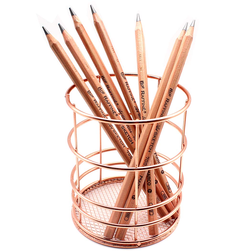 Gullor Pencil Holder Metal Desk Organizer Makeup Brush Holder Pencil Cup, Copper, Rose Gold