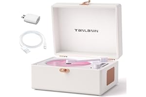 TANLANIN Vintage Portable CD Player with Built-in Speakers, Bluetooth Input & Output, LED Display, Retro Suitcase Design – Perfect Music Gift for Home, Relaxation & Stylish Décor, White