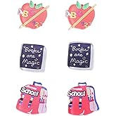 Pingyongchang 3 Pairs Cute Teacher Acrylic Stud Earrings Funny Handmade Pencil Book Apple Bus Alarm Clock Earrings for Women Teacher Graduation Gift