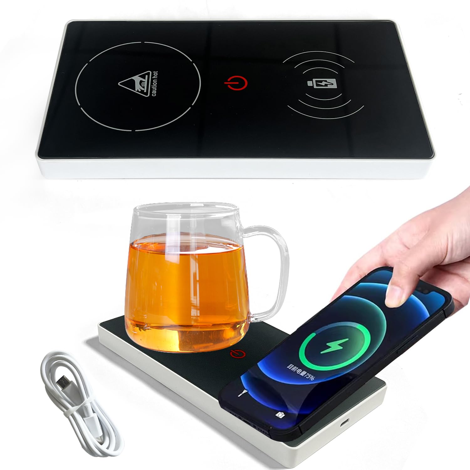 YumSur Coffee Mug Warmer Smart Cup Warmer for Office Desk,Multifunction Electric Beverage Warmer Plate 2 in 1,USB Heating Coaster Drink Warmer for Cocoa, Tea, Milk (White)