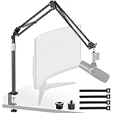 Rigych Adjustable Mic Boom Arm with Extendable Height Rod, Premium Microphone Stand for HyperX QuadCast, Shure MV7, Blue Yeti, Perfect for Podcasts, Streaming, Gaming, Recording