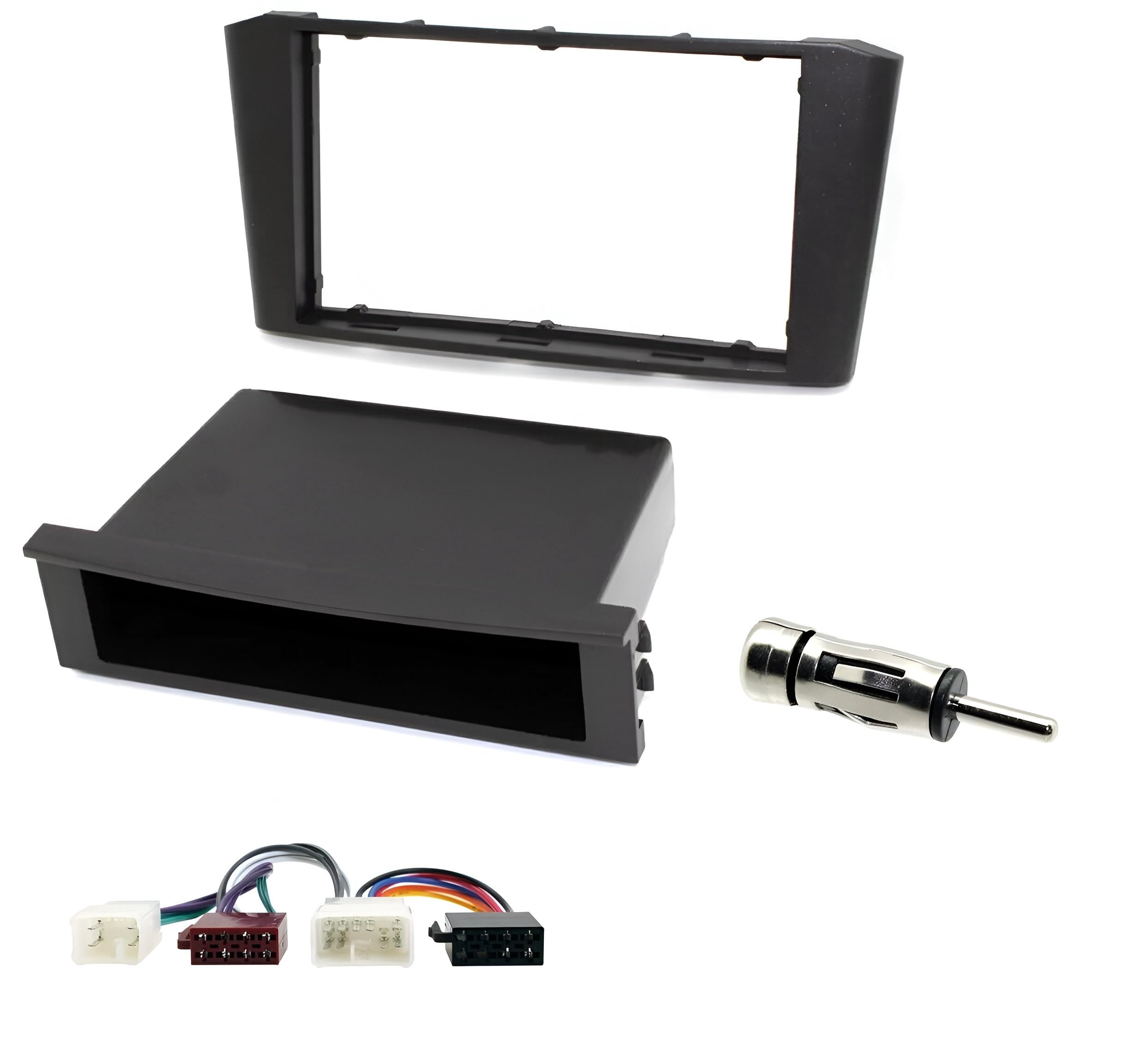 Sound-way Single DIN Car Radio Frame Installation Kit, 1 DIN Front Panel Frame, ISO Connector Cable, Antenna Adapter, compatible with Toyota Avensis T25 2003-2007
