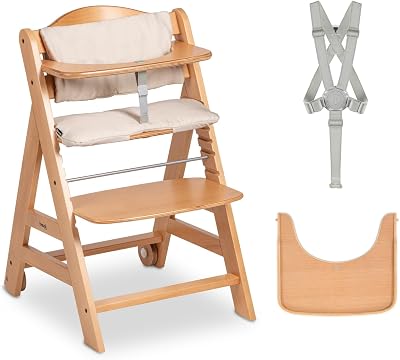 hauck Beta+ Natural Wooden High Chair Set 6 Months to 90 kg with Wheels