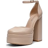 DREAM PAIRS Women’s High Chunky Platform Closed Toe Block Heels Square Toe Ankle Strap Dress Wedding Party Pumps Shoes Aurelia