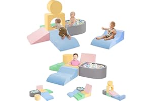 CAMELUS Toddler Climbing Toys Indoor, Baby Foam Climbing Blocks with Ball Pit for 1-3 Years Old, 6-Piece Soft Play Set Climbing Blocks, Climb Crawl Activity Play, Birthday (Balls not Included)