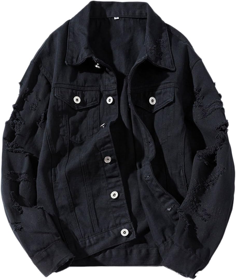 Womens Cute Solid Distressed Ripped Long Sleeve Denim Jean Jacket Coat Plus Size