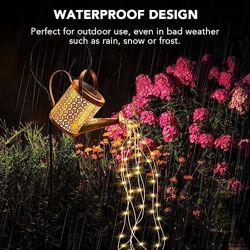 Solar Lights Outdoor Garden Watering Can, Solar Garden Light Waterproof LED Fairy String Lights, Hanging Metal Garden Ornament for Yard Lawn Pathway Patio, Gardening Birthday Gifts for Women Mum