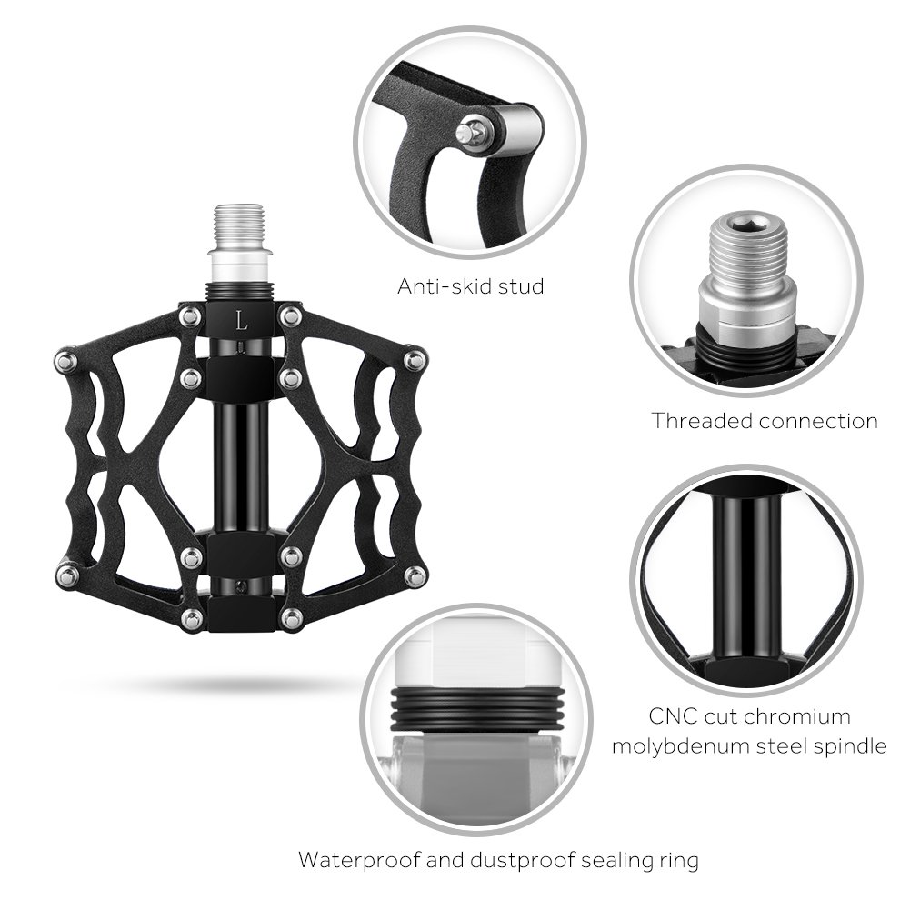 Terra Hiker New Pédales Vélo Route VTT BMX MTB, Pédales Plates en Alliage Aluminium à Double Roulement Scellé 9/16\