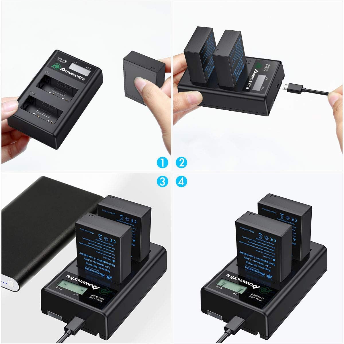 Powerextra 2X NP-W126/NP-W126S Battery & LCD Charger Compatible with Fujifilm X100F X100V X-A10 X-A7 X-A5 X-A3 X-A2 X-A1 X-E2 X-E2S X-Pro2 X-Pro3 X-T1 X-T2 X-T3 X-T10 X-T20 X-T30 X-T100 X-T200 X-H1 : Home Audio & Theater