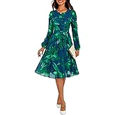 Zattcas Women's 2026 Spring Mesh Long Sleeve Floral Midi Dress Crew Neck A Line Flowy Cocktail Party Wedding Guest Dress